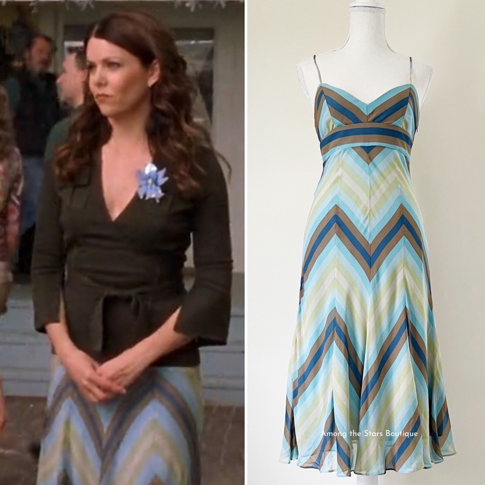 Super Rare Early 2000s Silk Chevron Dress ASO Lorelai Gilmore in Gilmore Girls
